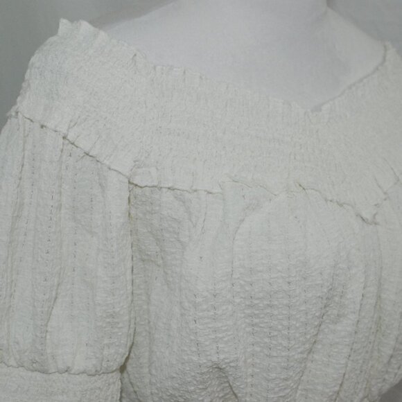 Womens Medium White Crop Top Countrycore Bodycon 100% Polyester Off Shoulder Boa - Picture 2 of 6